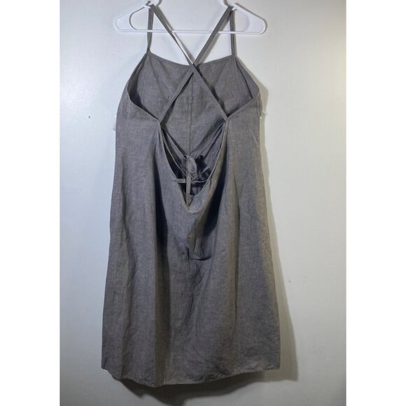 Womens Max Studio Linen Cotton Lace Back Strappy Dress Gray Brown M - Picture 2 of 10